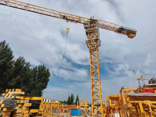 12T QTZ250 7020 प्रयुक्त निर्माण क्रेन 60 मीटर ऊंचाई और L68 मस्त 2019 वर्ष निर्मित