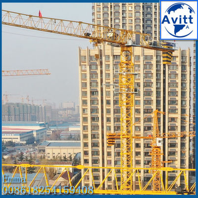 QTZ125 फ्लैट टॉप टावर क्रेन 60 मीटर बूम 10 टन क्षमता